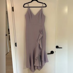 Xscape Evenings Scuba Crepe V-Neck Midi Dress in Lavender